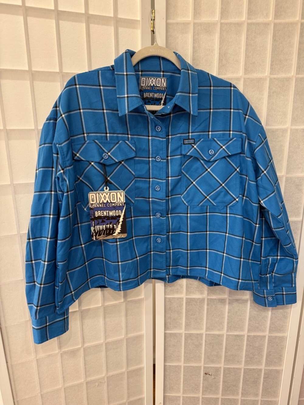 Dixxon Brentwood Flannel Shirt Womens Xl Blue Plaid Cropped Button Down Top